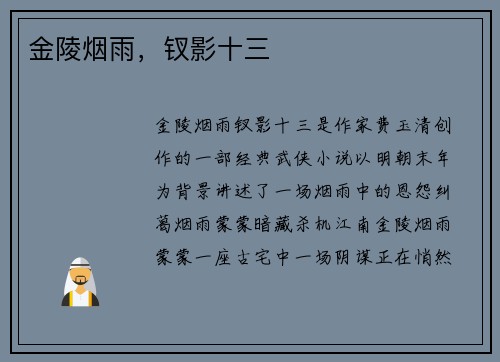金陵烟雨，钗影十三