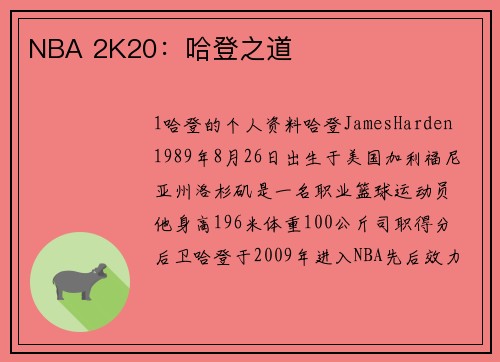 NBA 2K20：哈登之道